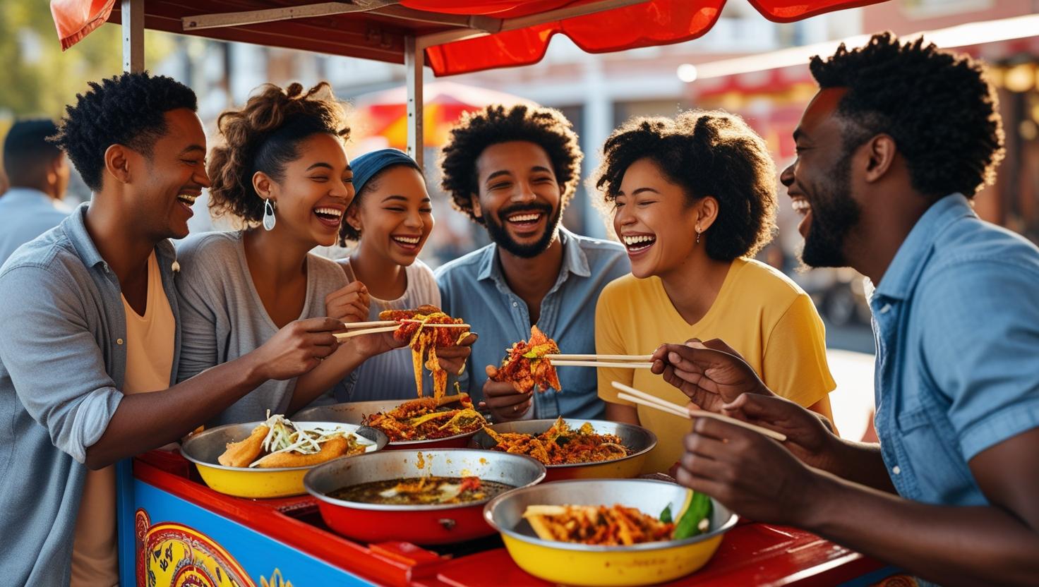 Friends eating from Street Vendor